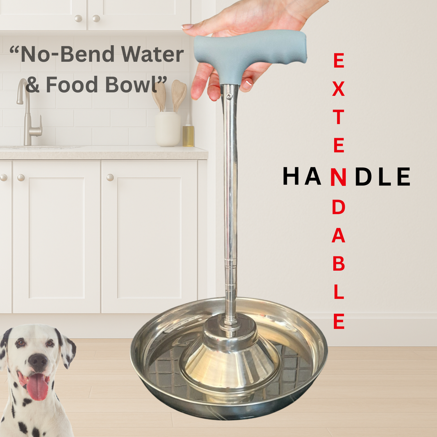 No-Bend Dog or cat Water/Food bowl with Extendable Handle, 'LARGE' size.